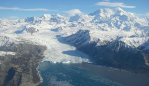 Aerial view of Yahtse glacier