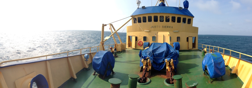 The deck of the R/V Justo Sierra, which was used on the surveying expedition that revealed solution pans in the Gulf of Mexico. (Photo courtesy John Goff)