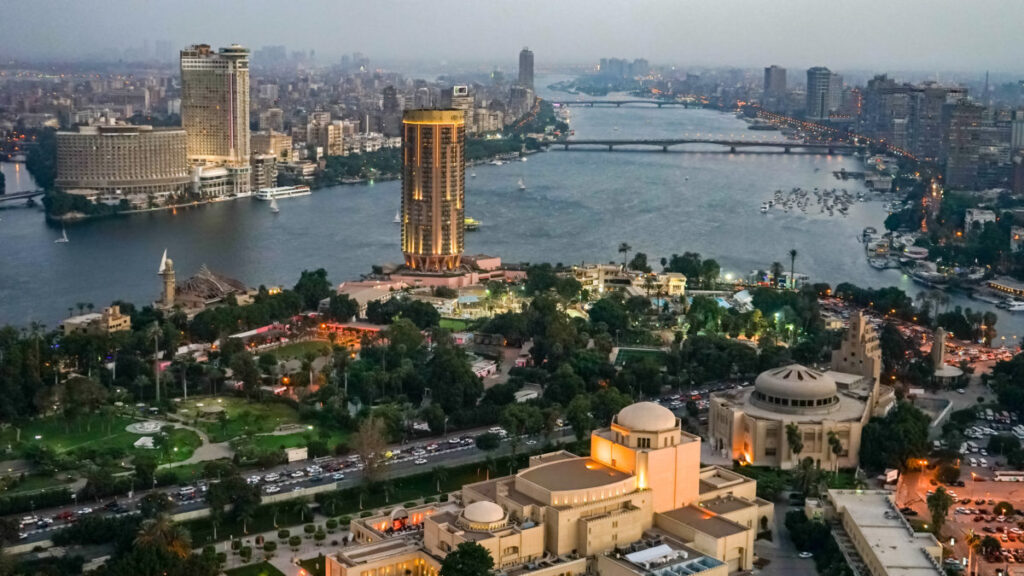 The river Nile flows through modern Cairo
