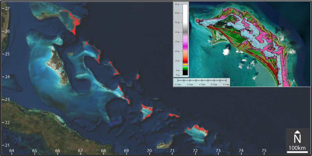 Map of the Bahamas with geological features