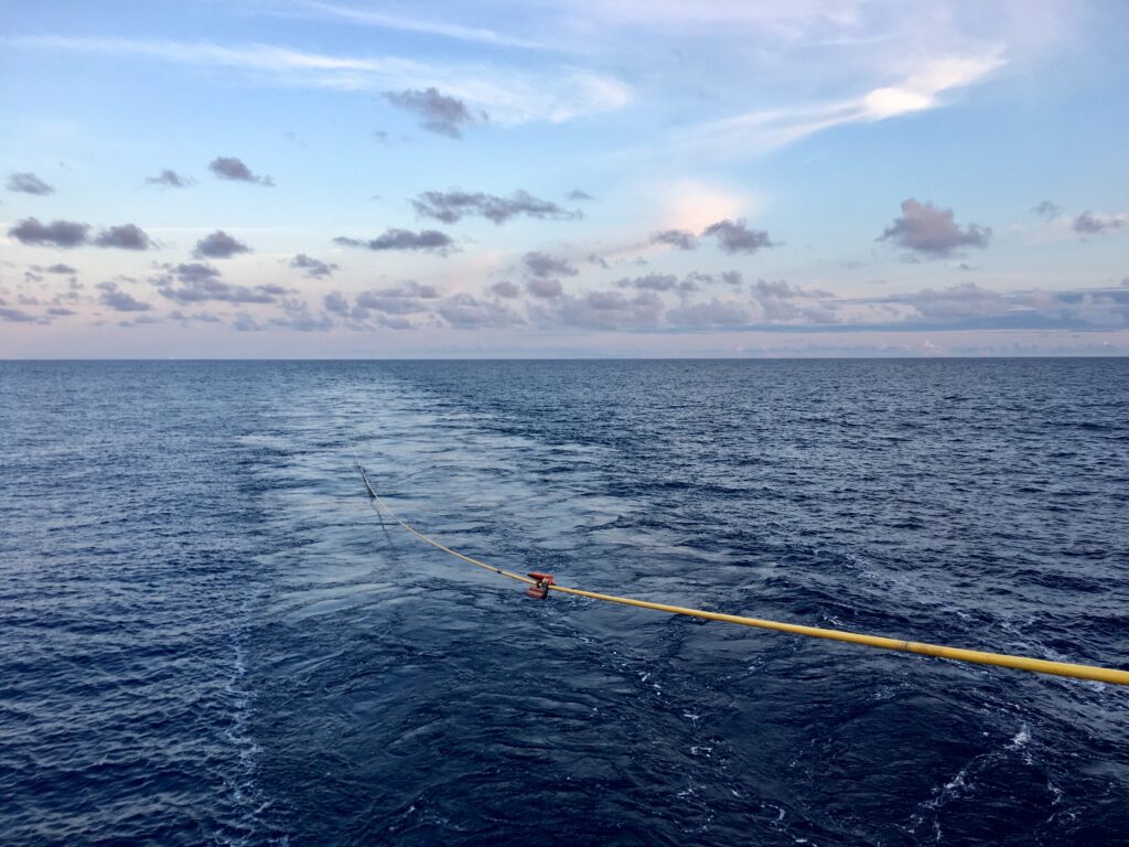 A photo of a seismic streamer in the Pacific ocean.