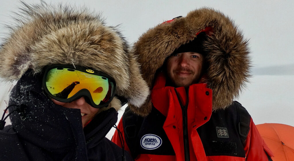 Picture showing scientists taking self portrait in Antarctica