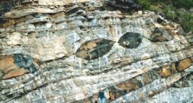 Layers of rock in a hillside