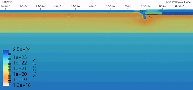 Animation of slab sinking into the mantle and dispersing