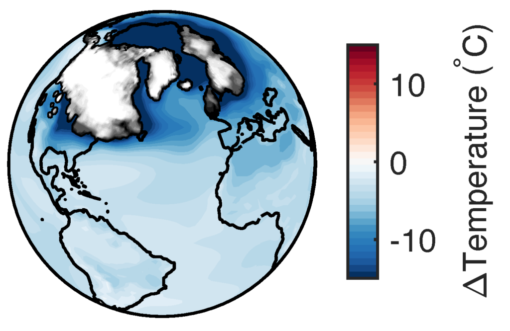 Earth globe showing ice covered pole