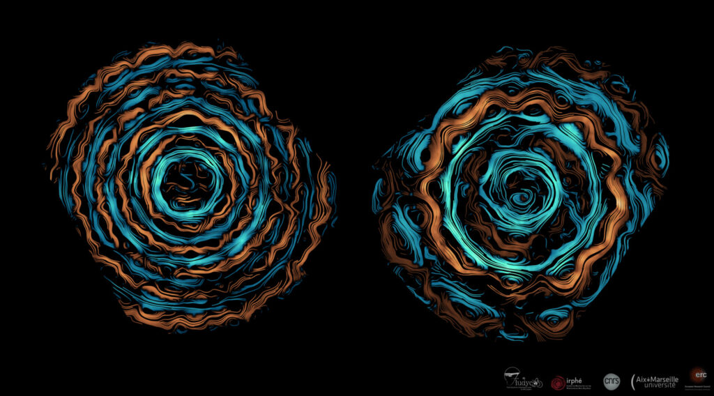 illustration of jupiter's voritces on a black background