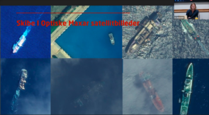 Cover picture showing a slide from Peder's talk. There are six tiles showing ships from as viewed by a satellite from space.