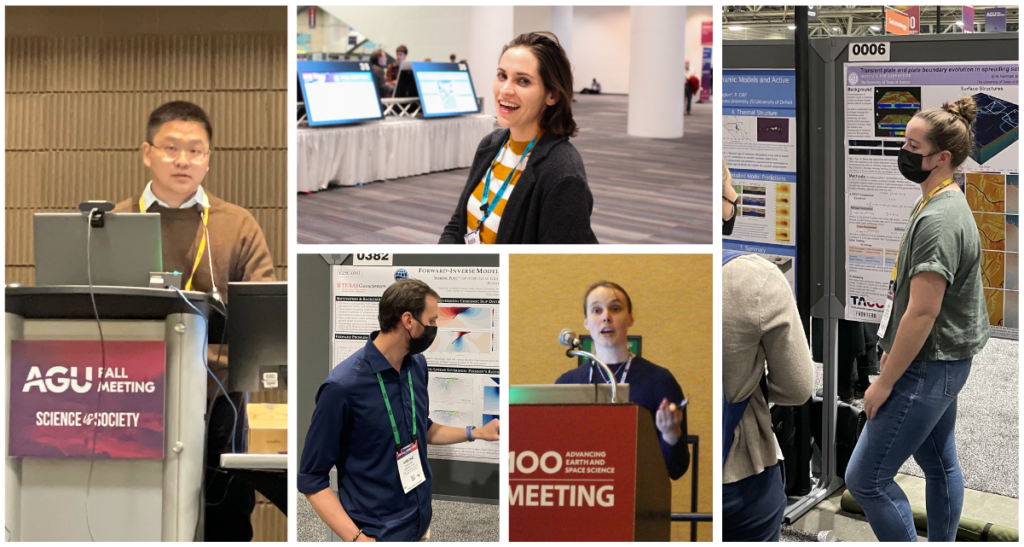 Collage of moments from different AGU meetings showing talks, posters and speakers