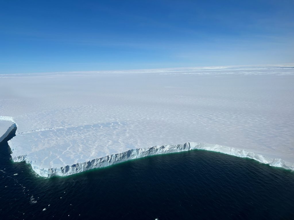 aerial photo of the edge of an ice sheet