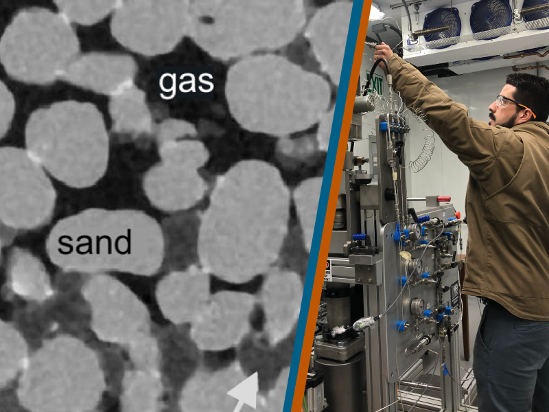 cover image showing SEM of grains and a photo of Alejandro in the lab