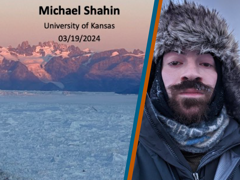 Collage showing photo of Michael and a polar landscape