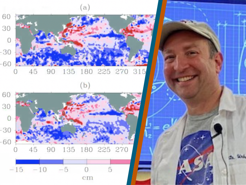 Cover slide showing an ocean map (left) alongside a portrait picture of Tim.