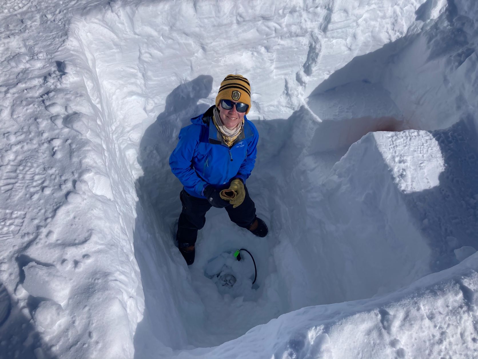 Photo from above of Marianne in an ice pit