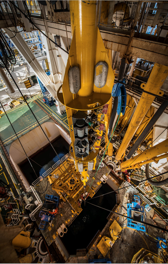 Picture of a borehole sensor nearly 1,500 feet below the seafloor.