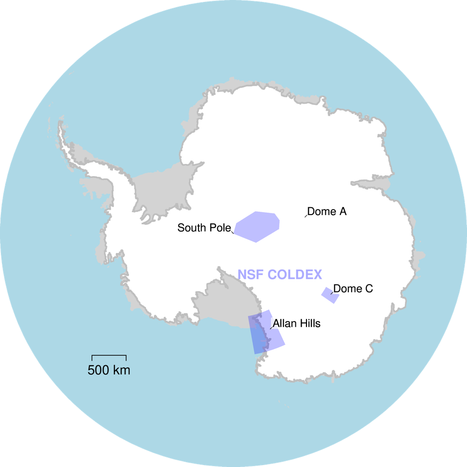 Map showing regions where we have been working for NSF COLDEX