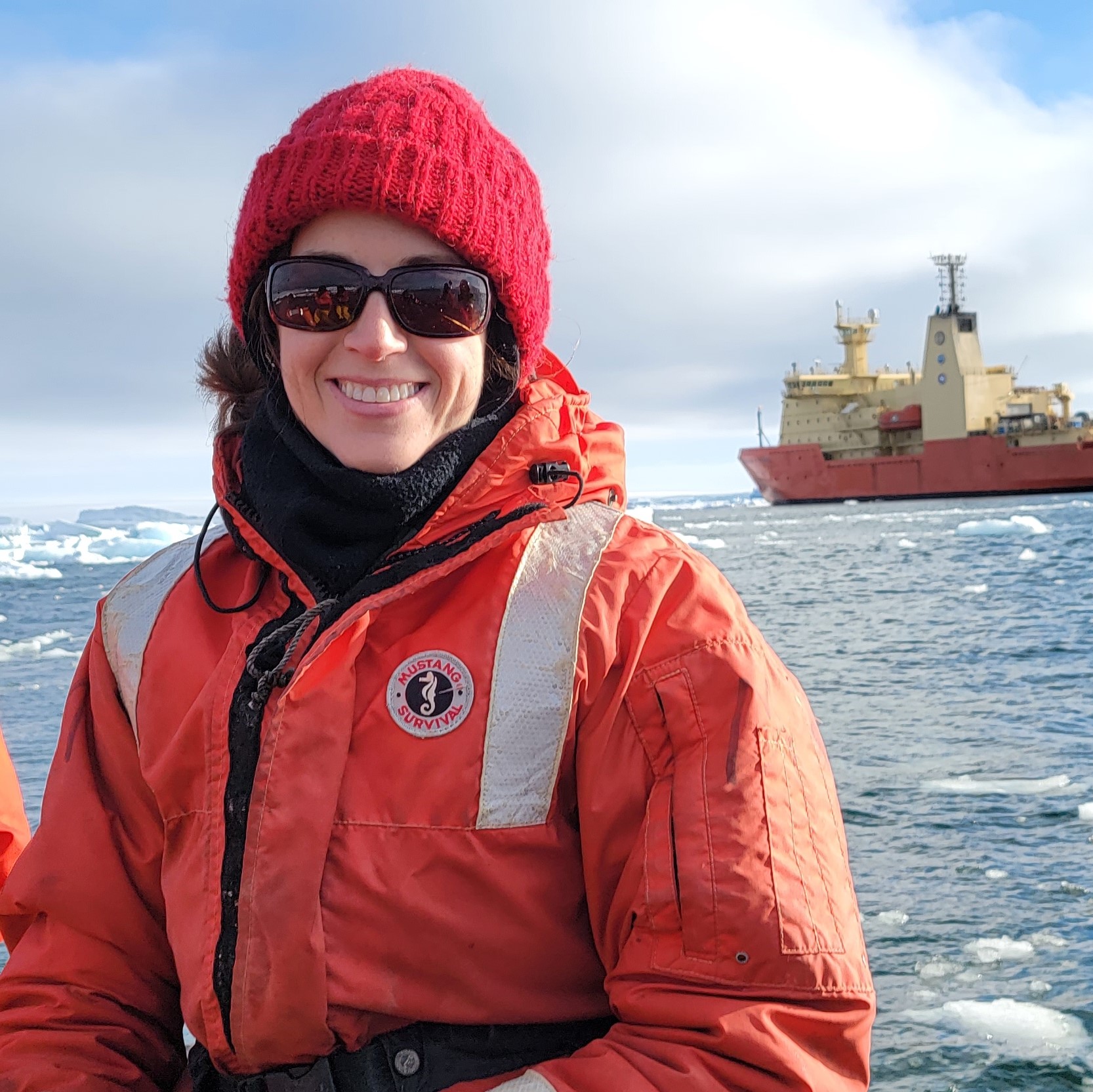 Linday Prothro on a boat wearing sunglasses
