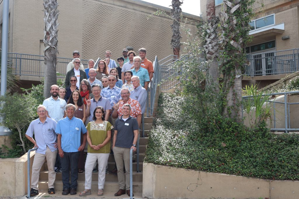 Members of UTIG and the Marine Science Institute stand for a group photo on the steps of MSI